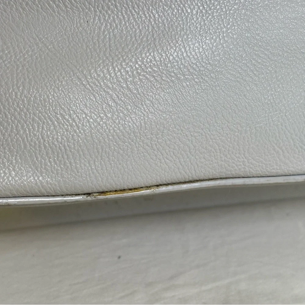 NINE WEST Vintage 90s Y2K faux leather light grey minimalist neutral tote bag - Picture 5 of 16